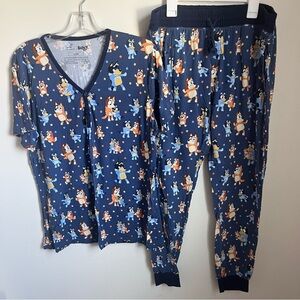 Little Sleepies Pajamas Set Bluey Short Sleeve Top Jogger Pants Bamboo Large